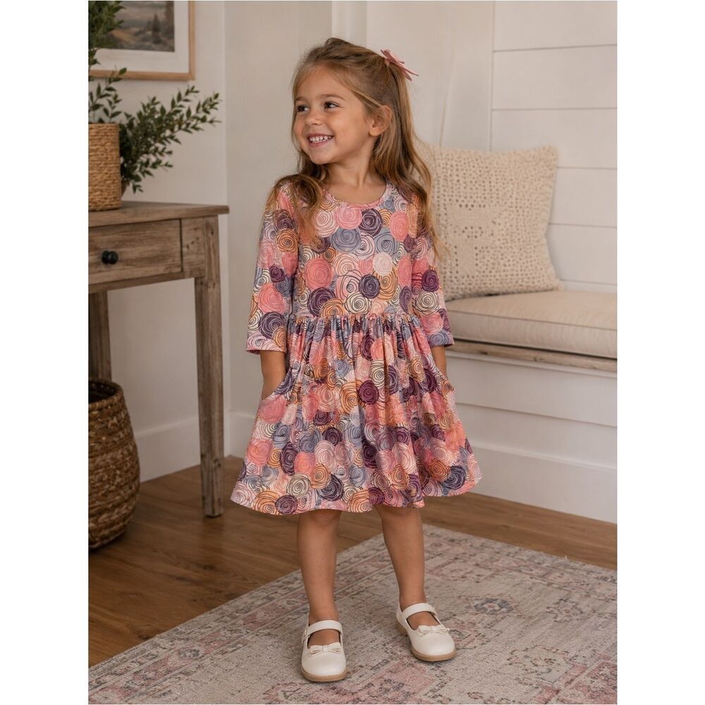 Mila & Rose Multicolor Pink Purple Orange Rose Chore Pocket Swing Dress 4T Boho